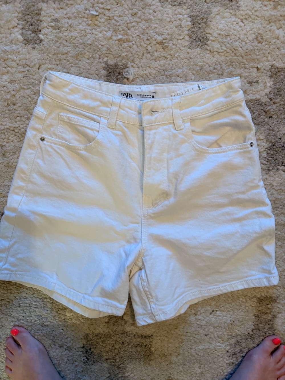 Zara White High-Waist Cotton Shorts